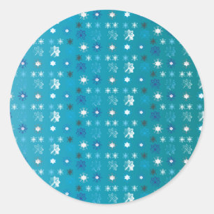 Stylish turquoise and white, stars and snowflakes classic round sticker