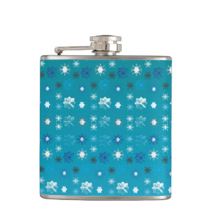 Stylish turquoise and white, stars and snowflakes hip flask