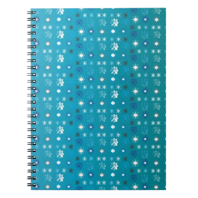Stylish turquoise and white, stars and snowflakes notebook (Front)