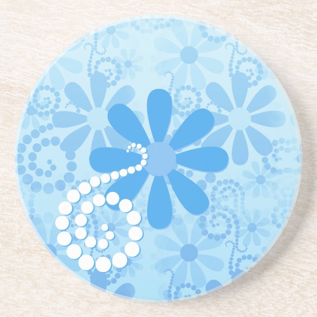 Stylish Turquoise Blue Floral Retro Daisy Flowers Coaster (Front)