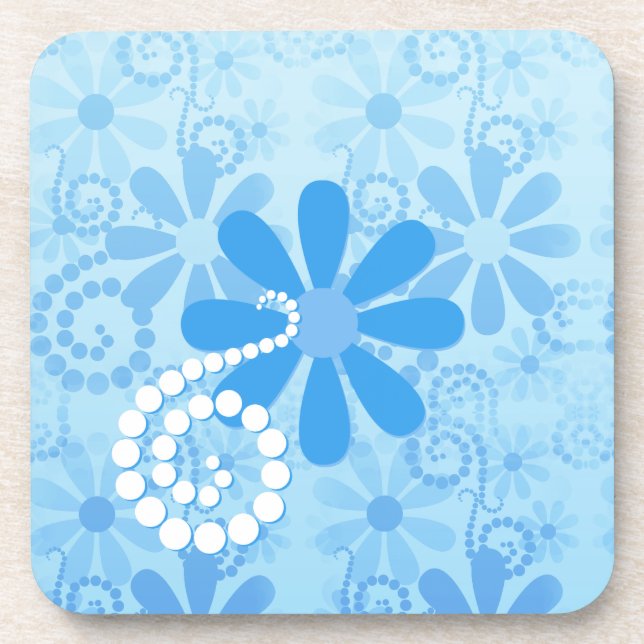 Stylish Turquoise Blue Floral Retro Daisy Flowers Coaster (Front)