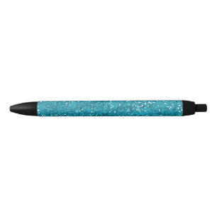 Stylish Turquoise Blue Glitter Black Ink Pen