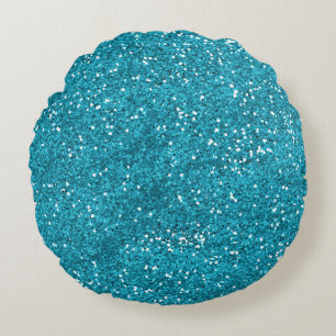 Stylish Turquoise Blue Glitter Round Pillow