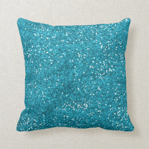 Stylish Turquoise Blue Glitter Throw Pillow