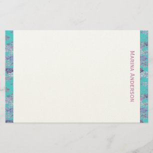 Stylish turquoise floral Border Personalized Name Stationery