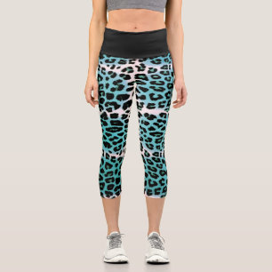 Stylish Turquoise Leopard Animal Print Women's Capri Leggings