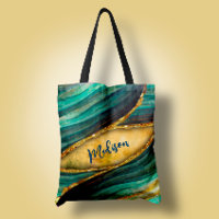 Stylish turquoise marble art faux gold glitter