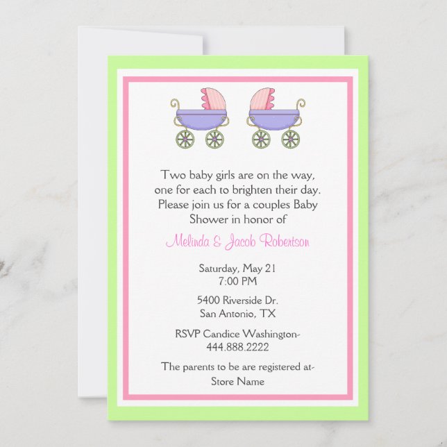 Stylish Twin Girls Couples Baby Shower Invitation (Front)