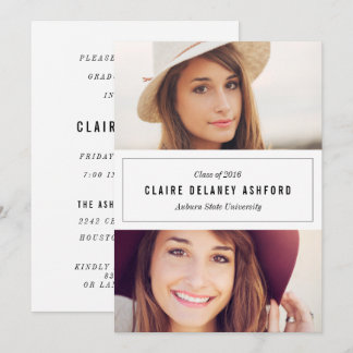 Stylish Two Photo Graduation Announcement Invite