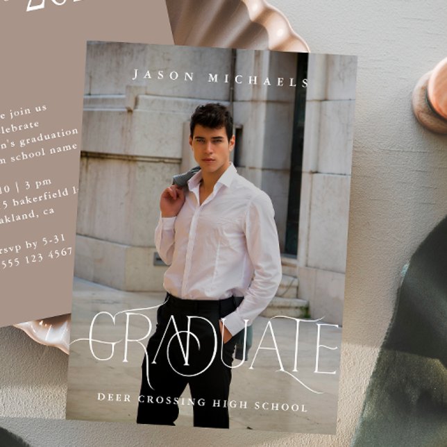 Stylish Type Photo Graduation Party Taupe Invitation (Creator Uploaded)