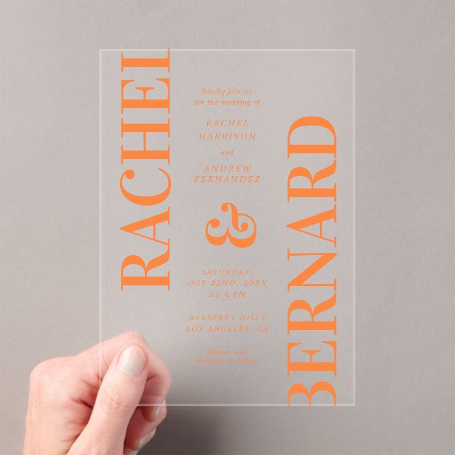 Stylish Typography Bold Bright Transparent Wedding Acrylic Invitations (Insitu (Handheld))