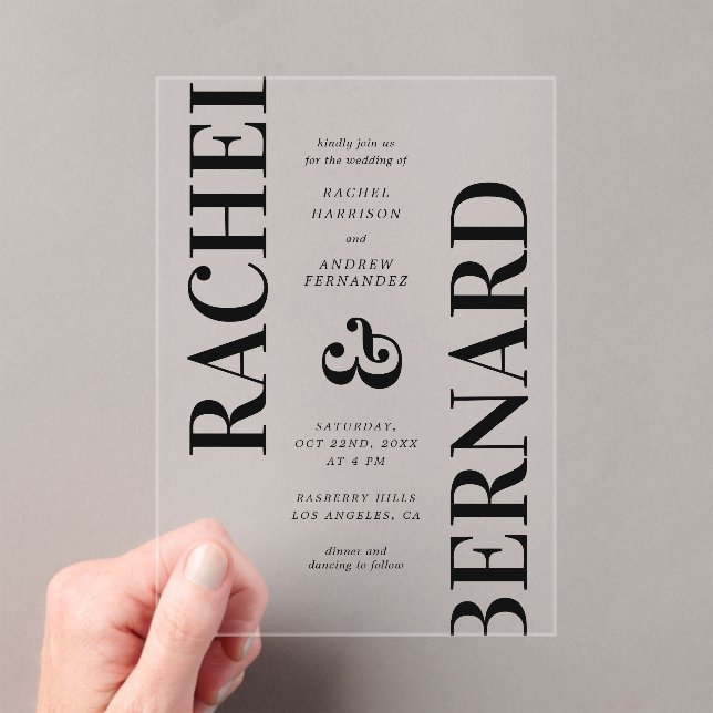 Stylish Typography Bold Bright Transparent Wedding Acrylic Invitations (Insitu (Handheld))