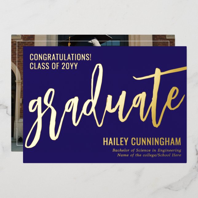Stylish Typography Graduation Photo Foil Card  (Front/Back)