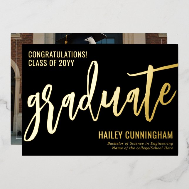 Stylish Typography Graduation Photo Foil Card  (Front/Back)