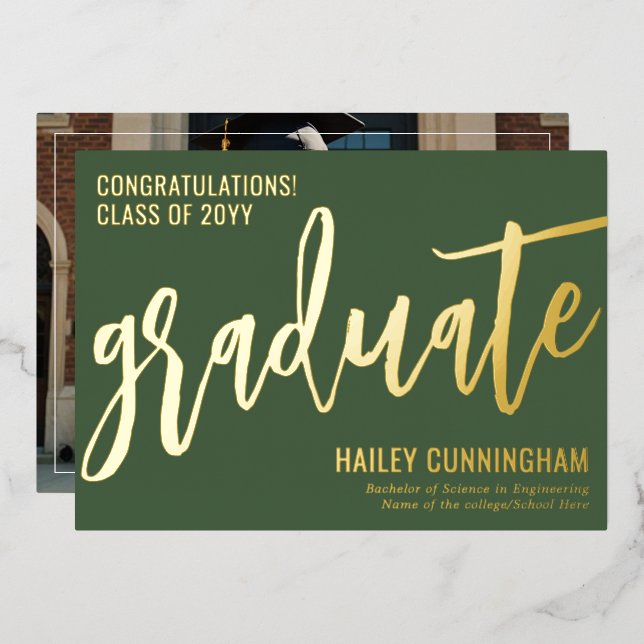 Stylish Typography Graduation Photo Foil Card  (Front/Back)