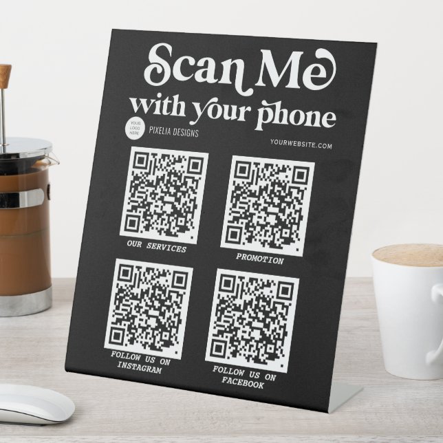 Stylish typography Modern QR code business Pedestal Sign (In SItu)