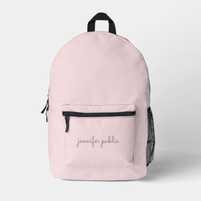 Stylish Typography Name Blush Pink Solid Colour Printed Backpack (Front)