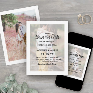 Stylish Typography Overlay Elegant 2 Photo Wedding Save The Date
