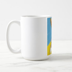 Stylish Ukrainian Bunny in Vyshyvanka on Blue and  Coffee Mug