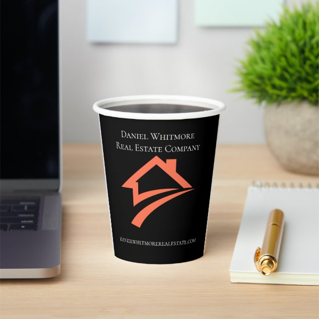 Stylish Unique Black Real Estate Agent Paper Cups (Insitu)