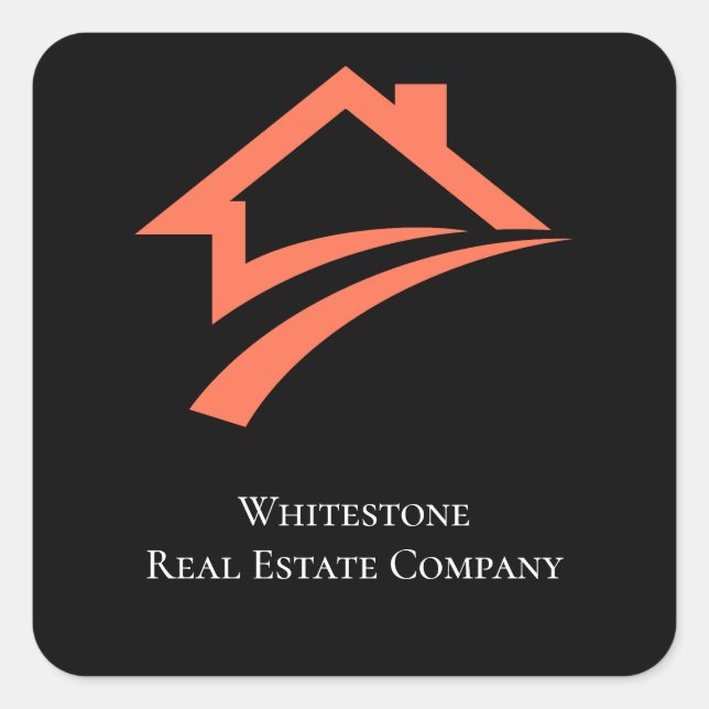 Stylish Unique Black Real Estate Agent Square Sticker (Front)