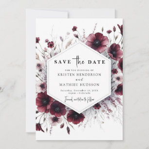 Stylish Unique Burgundy Wedding  Save The Date