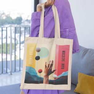 Stylish Unique Collage Photo l Modern Hello Hand Tote Bag