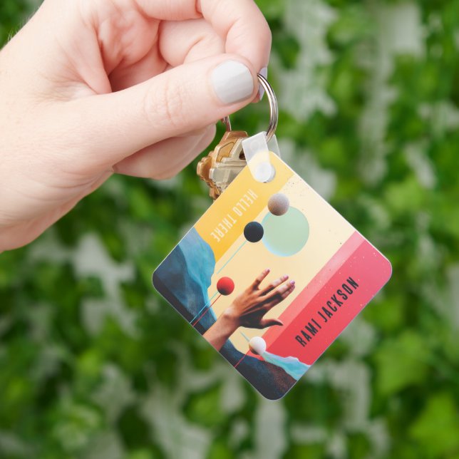 Stylish Unique Coloful Abstract Art Artistic Name  Keychain (Hand)