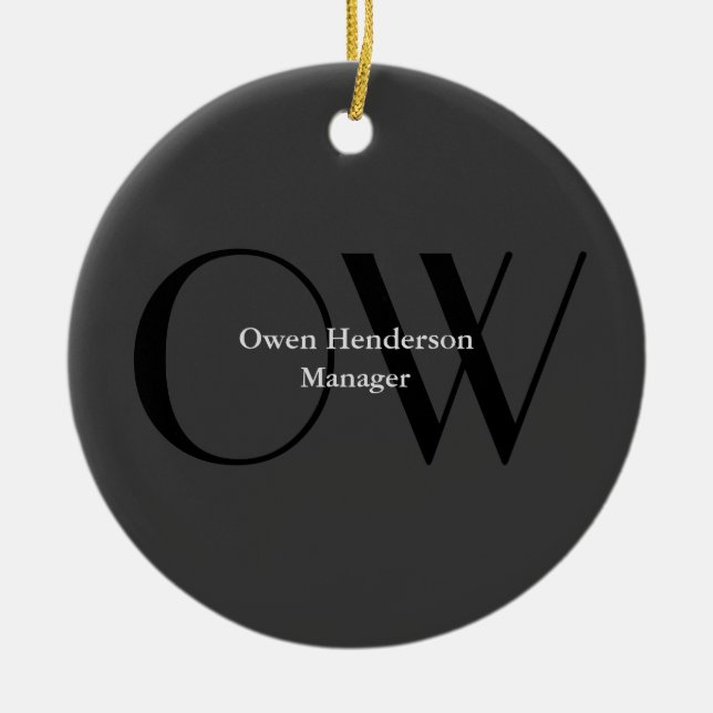 Stylish Unique Grey Black Monogram Ceramic Ornament (Front)