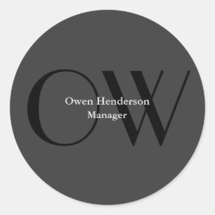 Stylish Unique Grey Black Monogram Classic Round Sticker
