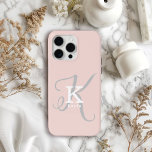 Stylish Unique Monogram Feminine Blush Pink iPhone 15 Pro Max Case<br><div class="desc">An elegant stylish representation of your name and monogram accents this custom iPhone case with classic serifs and a more ornate script typography has a beautifully balanced symmetry. The three elements blend together stylishly to create your own personal branding logo. Shown here with a soft blush pink background with monogram...</div>