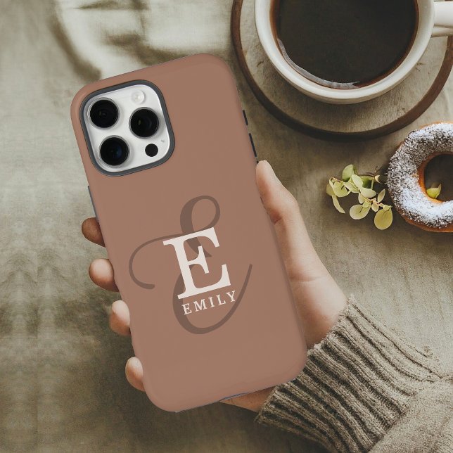 Stylish Unique Monogram Mocha Brown Case-Mate iPhone Case (Creator Uploaded)