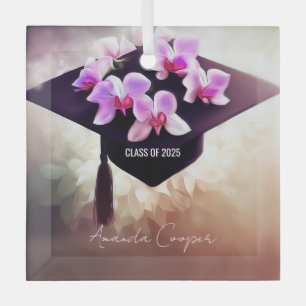 Stylish Unique Orchids Graduation Glass Ornament