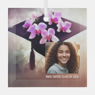 Stylish Unique Orchids Graduation Glass Ornament