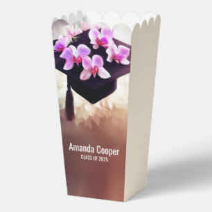 Stylish Unique Orchids Graduation Popcorn Favor Box