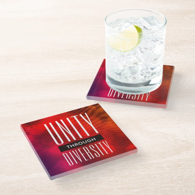Stylish Unity Through Diversity Glass Coaster (Angled)