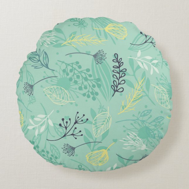 Stylish various foliage green pattern round pillow (Front)
