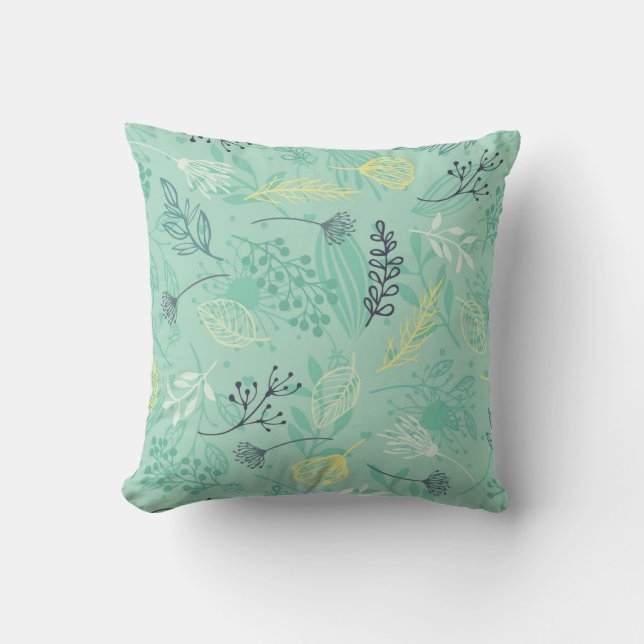 Stylish various foliage green pattern throw pillow (Front)