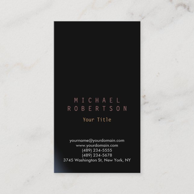 Stylish Vertical Black Plain Simple Business Card (Front)