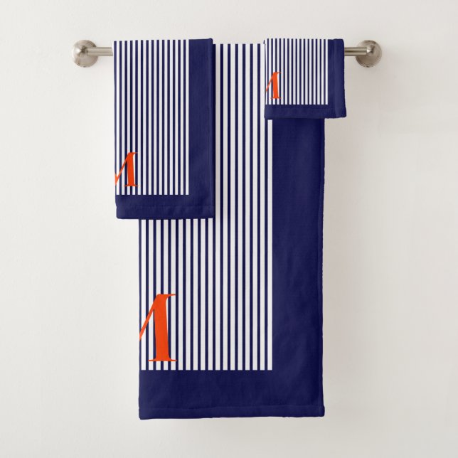 Stylish Vertical Blue Stripes Coastal  Bath Towel Set (Insitu)