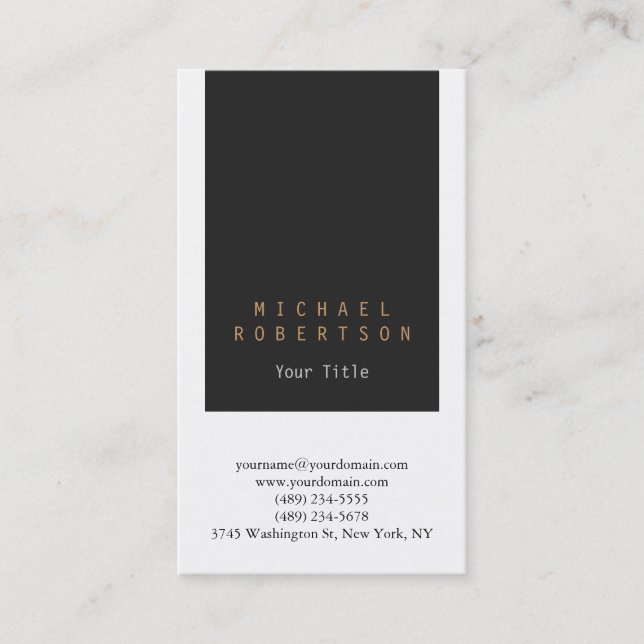Stylish Vertical Grey White Plain Business Card (Front)