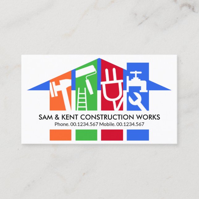 Stylish Vertical Handyman Tool Rooftop Business Card (Front)