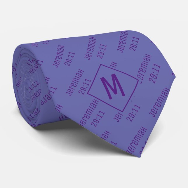 Stylish Very Peri Mauve JEREMIAH 29 11 Monogram Tie (Rolled)