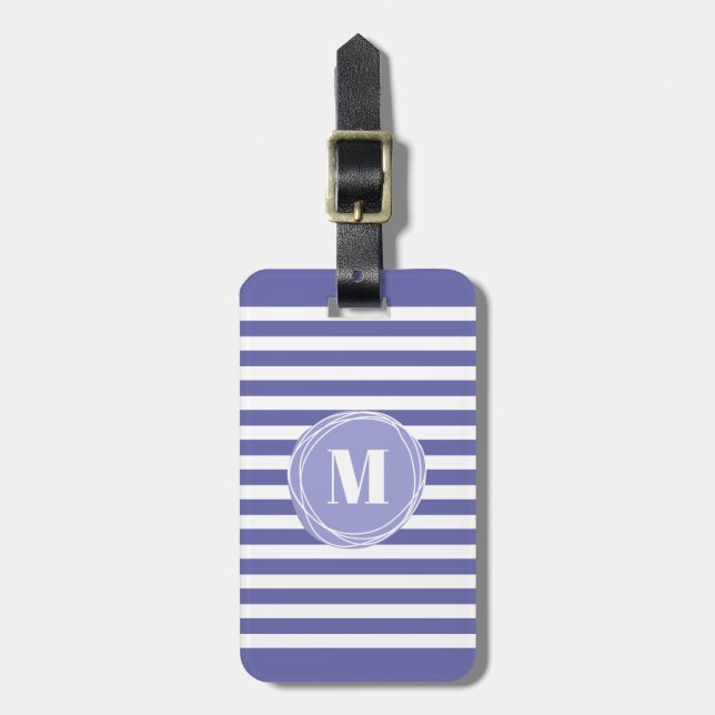 Stylish Very Peri Stripes Monogram  Luggage Tag (Front Vertical)