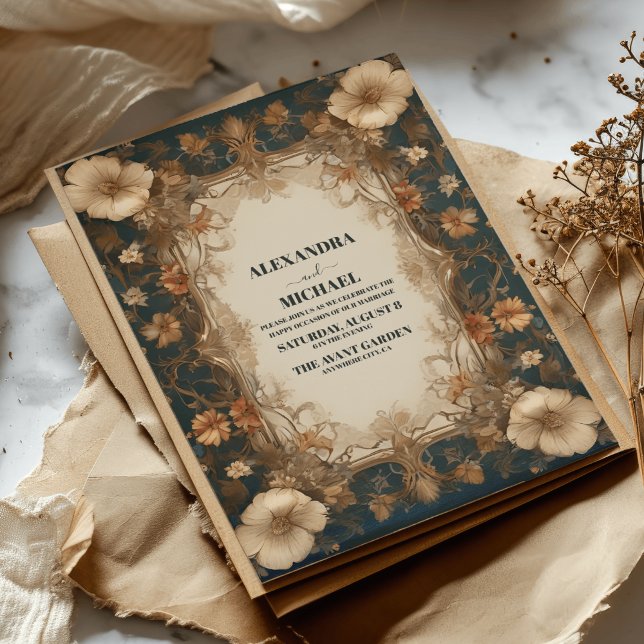 Stylish Vintage Art Nouveau Floral Wedding Invitation (Creator Uploaded)