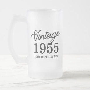 Stylish Vintage Birthday Year Aged to Perfection Frosted Glass Beer Mug