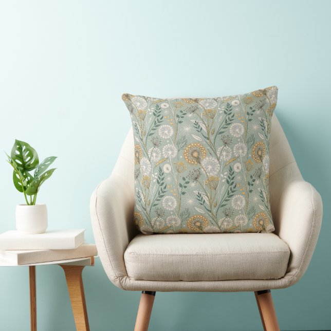 Stylish Vintage Botanical Dandelion Throw Pillow (Chair)