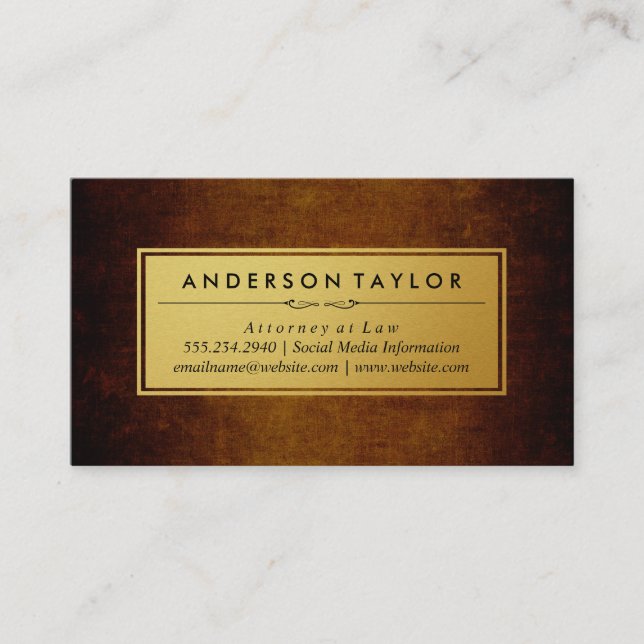 Stylish Vintage Brown Golden Label Business Card (Front)