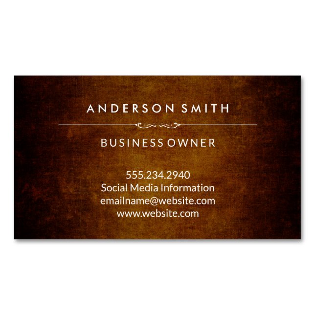 Stylish Vintage Brown Magnetic Business Card (Front)