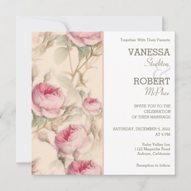 Stylish Vintage Floral Wedding Invitation (Front)